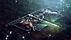 Screenshot von Destiny 2, auf dem eine bogenähnliche Waffe mit einem grün leuchtenden Pfeil zu sehen ist