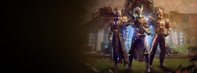 Destiny 2 screenshot showing three Guardians wearing Solstice event cosmetic items