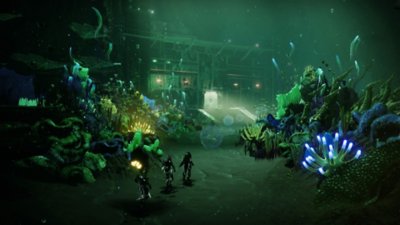 Destiny 2 Season of the Deep screenshot showing Guardians walking around underwater