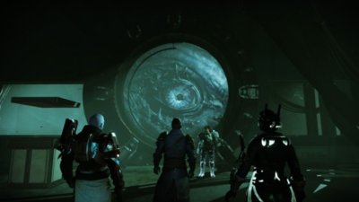 Destiny 2 Season of the Deep screenshot showing Guardians looking at a giant eye