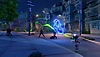 Destroy All Humans! 2 – zrzut ekranu przedstawiający kosmitę Crypto strzelającego z tęczowego zielonego lasera w ludzi
