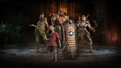 Diablo IV mercenaries artwork showing a variety of characters in different armor