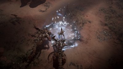 لقطة شاشة من Diablo IV: Vessel of Hatred تُظهر شخصية أنثوية من فئة Spiritborn في خضم قتال