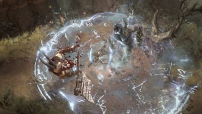 لقطة شاشة من Diablo IV: Vessel of Hatred تُظهر ذكرًا من فئة Spiritborn يستدعي Gorilla Spirit Guardian إلى القتال