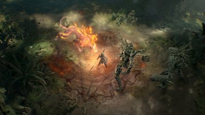 لقطة شاشة من Diablo IV: Vessel of Hatred تُظهر فئة Spiritborn تستدعي Jaguar Spirit Guardian