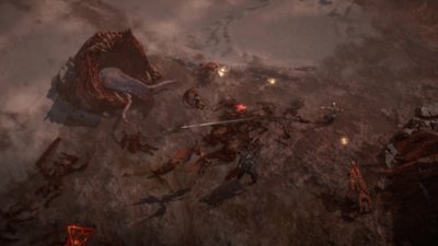 Diablo IV seizoen 4 Loot Reborn-screenshot van een enorme demonische mond die uit de grond opduikt