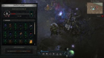 Diablo IV Season 7 screenshot showing the in-game menu for the Coven Rep