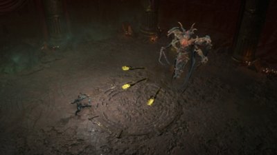 Diablo IV sesong 8 – skjermbilde av en «baby»-Belial som angriper spilleren mens spilleren forsvarer seg med pil og bue.