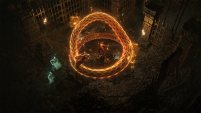 《暗黑破壞神IV》螢幕截圖，呈現英雄放出魔法巨蟒