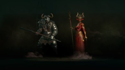 لقطة شاشة من Diablo IV تظهر فيها فئتان من الشخصيات القابلة للتخصيص