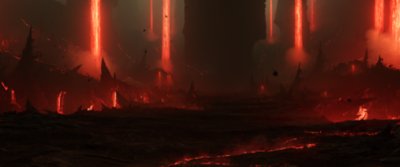 Background image showing a fiery landscape