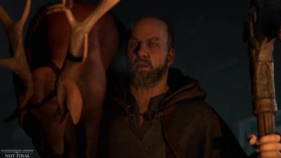Captura de pantalla de Diablo IV que muestra al personaje Lorath llevando un ciervo muerto en su hombro