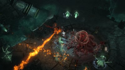Diablo IV-screenshot van Inarius, met lichtflarden achter hem