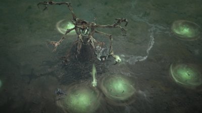 Diablo IV screenshot showing male and female sorcerers in a full Crow armour set 