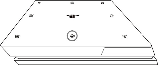 PS4 CUH-2015 : sur une surface propre et plane, placez la PS4 à l'envers et localisez le trou qui se trouve juste au-dessus du logo PS. 