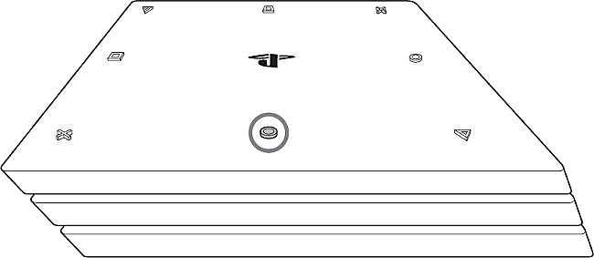 PS4 7010: Quita la tapa del orificio del tornillo directamente sobre el logotipo de PS, tal y como se muestra.