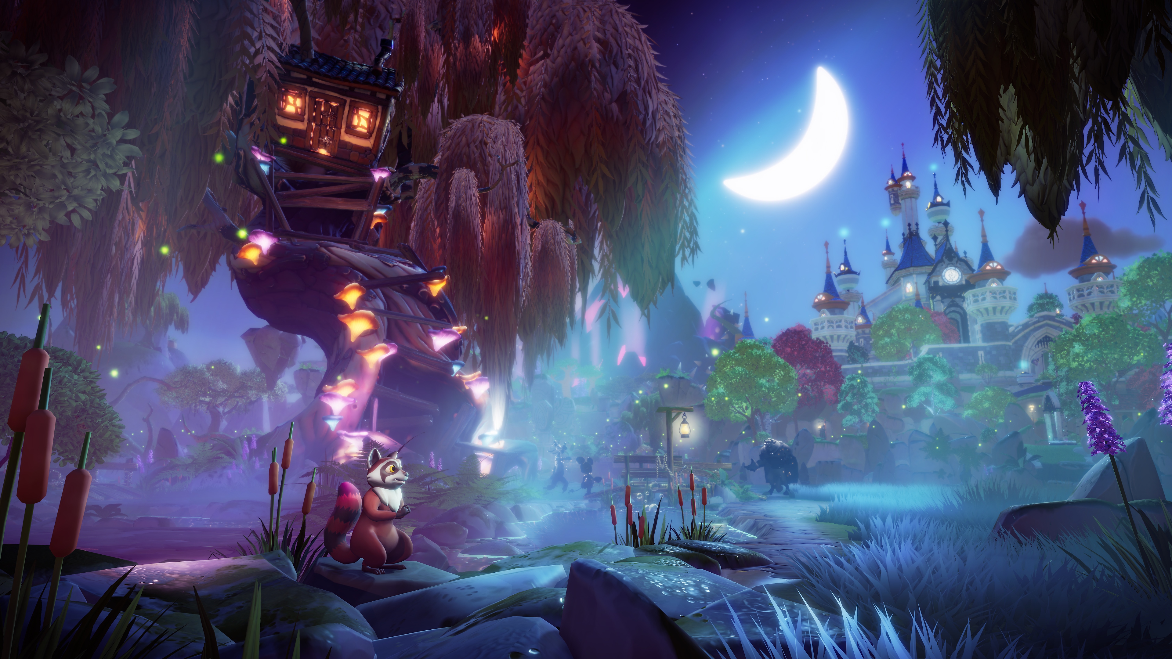 Captura de pantalla de Disney Dreamlight Valley que muestra una escena a la luz de la luna