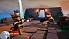 Divine Knockout screenshot showing King Arthur charging towards two other combatants