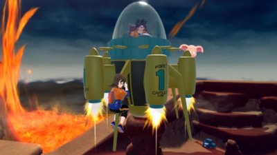 Dragon Ball: The Breakers στιγμιότυπο με χαρακτήρα να ξεφεύγει με κάψουλα που εκτοξεύεται στον αέρα