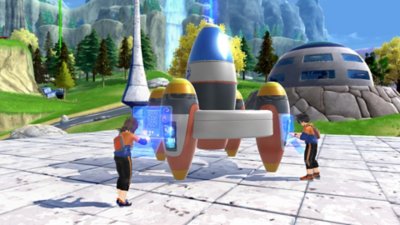 Dragon Ball: Snimka zaslona iz igre Dragon Ball: The Breakers prikazuje dva lika kako stoje pored kapsule