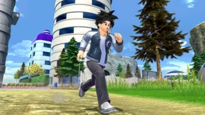 Dragon Ball: The Breakers – Screenshot eines Charakters, der aus einer Stadt flieht.