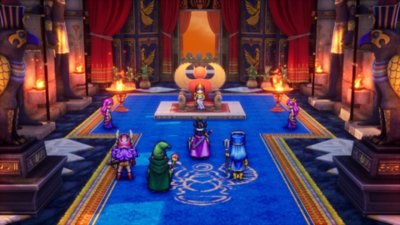 Dragon Quest III HD-2D Remake screenshot showing the party in a throne room