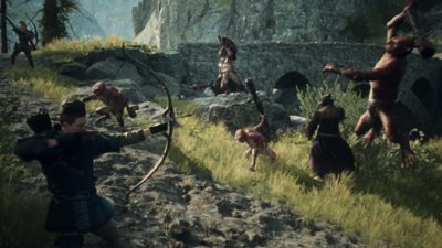 Dragon's Dogma 2 – snimak ekrana na kom je prikazana igračeva družina u borbi