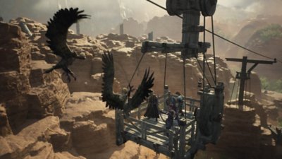 顯示角色遭長翼生物攻擊的《Dragon's Dogma 2》螢幕截圖