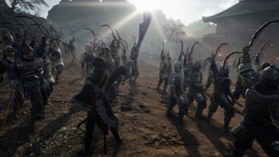 Dynasty Warriors: Origins screenshot showing the player rallying troops using Tactics