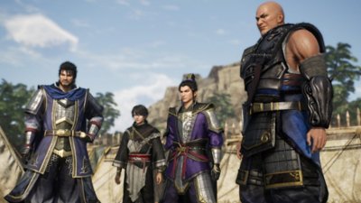 Dynasty Warriors: Origins screenshot showing the player character in a cutscene with other characters