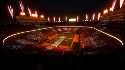 EA Sports College Football 26 - captura de ecrã que mostra um estádio à noite