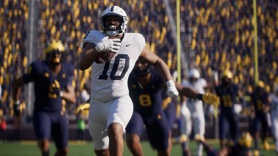 EA Sports College Football 26 - captura de ecrã que mostra um jogadore a correr com a bola