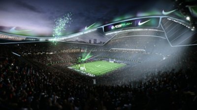 EA SPORTS FC 25 Showcase - Immagine di sfondo che mostra uno stadio con il marchio Rush