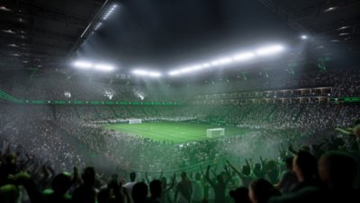 EA SPORTS FC 25 screenshot featuring a wide shot of a stadium