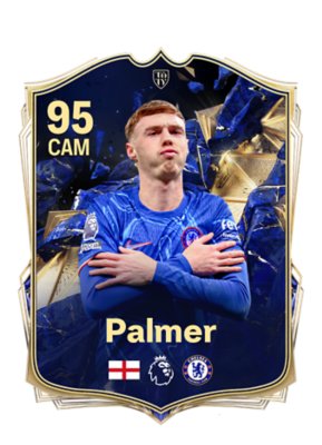 Image showing a TOTY player pick - Cole Palmer crossing his arms in a Chelsea strip