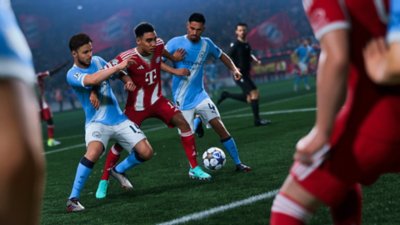 لقطة شاشة من EA SPORTS FC 26 تُظهر لاعبين يتنافسون على الكرة