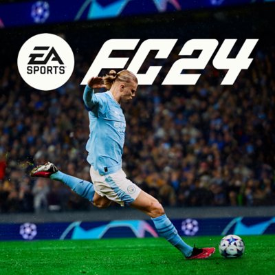 EA SPORTS FC™ 24 showing Haaland kicking a ball