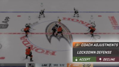 EA Sports NHL 23-screenshot van verdedigingsaanpassingen in gameplay.