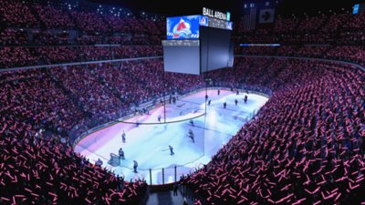 ภาพหน้าจอ EA Sports NHL 23 แสดงให้เห็นทีมนักกีฬากำลังสเก็ตบนน้ำแข็ง