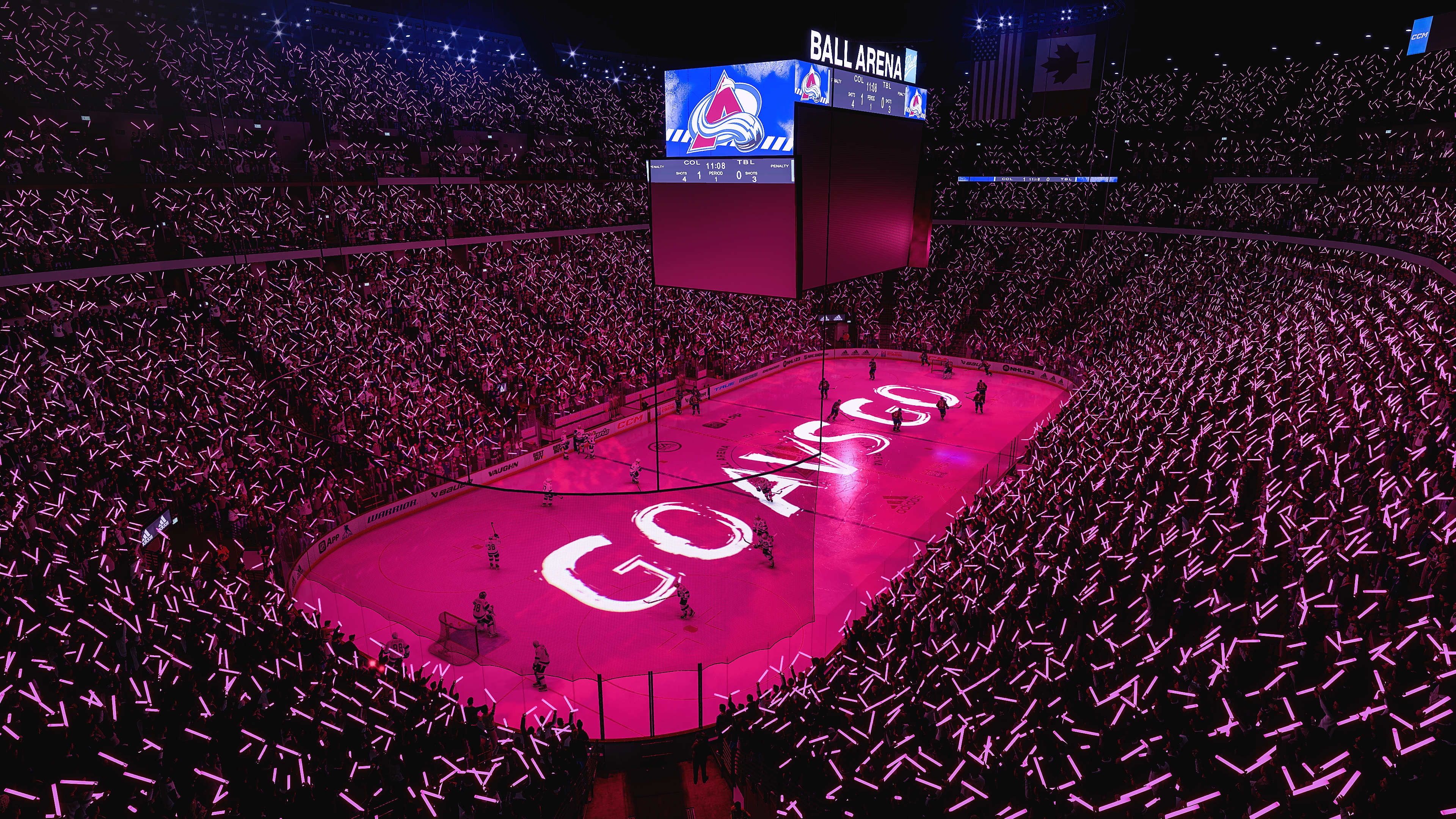 Captures d'écran de EA Sports NHL 23 d'un aréna célébrant un but.