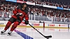 EA Sports NHL 23 – posnetek zaslona s prikazom hokejista med drsanjem s ploščkom.