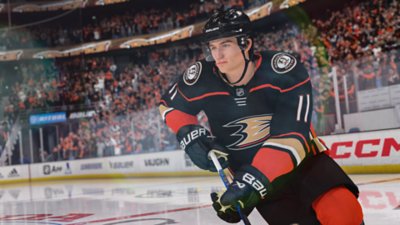 선수들이 스케이트를 타는 EA Sports NHL 23 스크린샷.