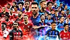 eFootball 2023-hovedgrafik med en montage af fodboldspillere i verdensklasse