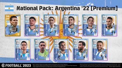 Imagem de eFootball mostrando o pacote nacional com a seleção argentina de 2022