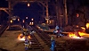 Az Eiyuden Chronicle: Hundred Heroes képernyőképe, amelyen hat hős ellenséggel harcol egy gyéren megvilágított bányában.