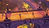 Az Eiyuden Chronicle: Hundred Heroes képernyőképe, amelyen két karakter néz szembe egymással egy hídon.