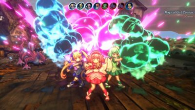Eiyuden Chronicle: Hundred Heroes – Capture d'écran montrant un combo « Magical Girl » lancé lors d’un combat