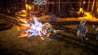 Eiyuden Chronicle: Hundred Heroes – Screenshot, der die Gruppe des Spielers im Kampf zeigt