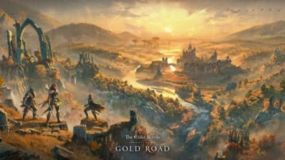 The Elder Scrolls Online – Gold Road – klíčová grafika zobrazující postavu obklopenou křišťálovými střepy