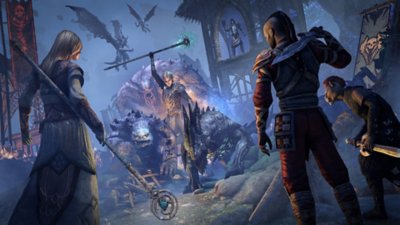 The Elder Scrolls Online screenshot showing heroes facing the Worm Cult